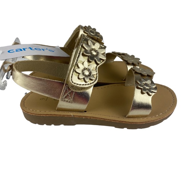 NWT Carter's Gold Flower Sandals - Size 9 - Picture 2 of 8